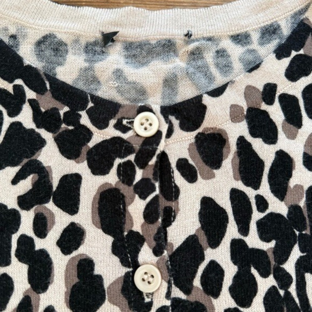 Animal Leopard Print 3/4 Sleeve Button-Up Black Brown Cardigan Women's S-M NWOT - Picture 5 of 8
